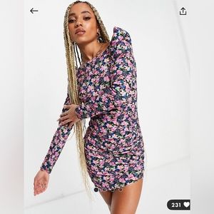 Puff sleeve mini dress with tie back